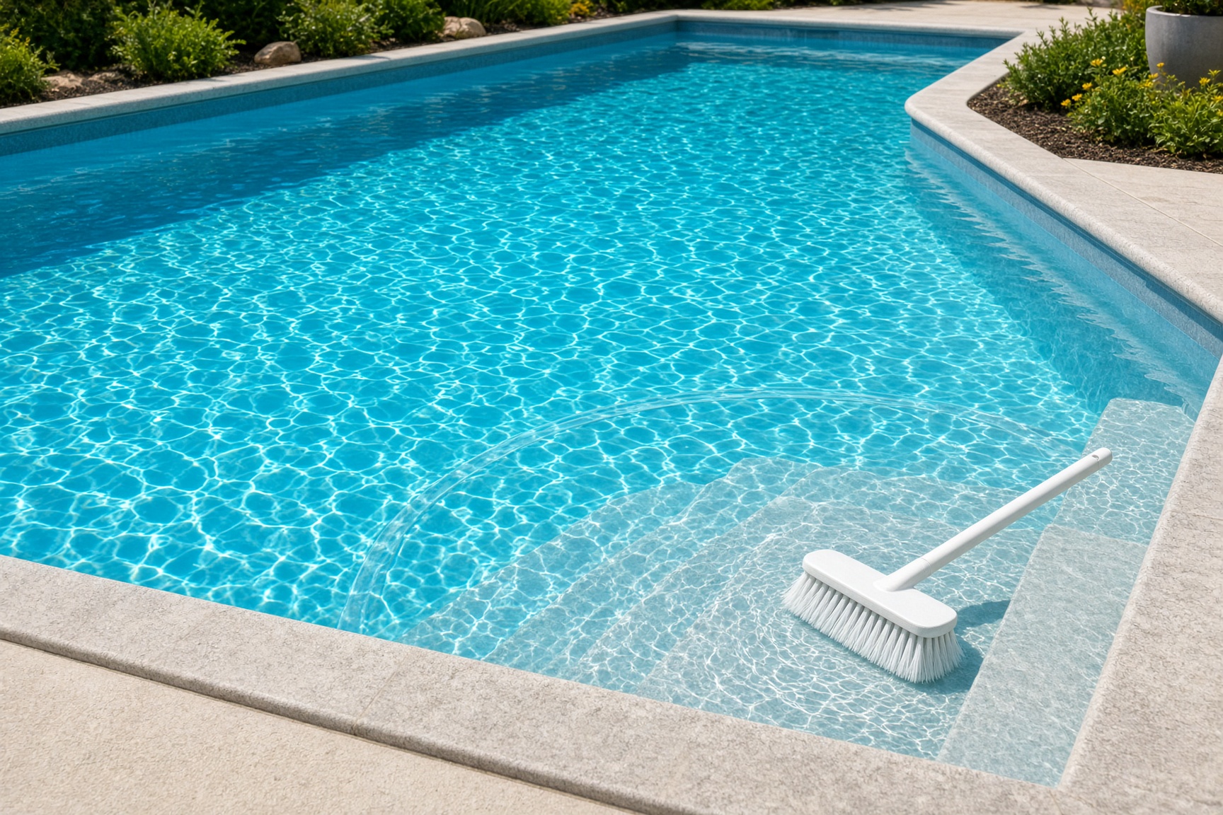 Clear turquoise pool water in bright daylight